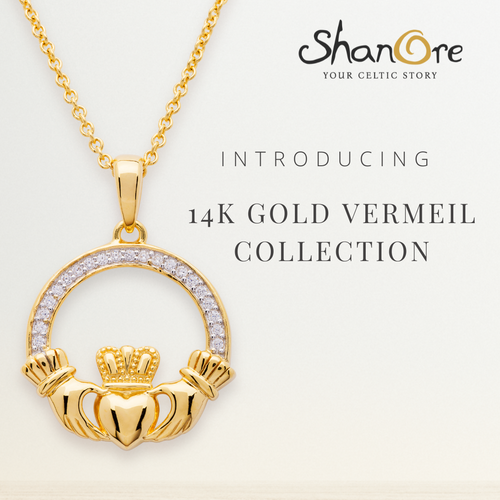 14KT Gold Vermeil Claddagh Pendant with Cubic Zirconia