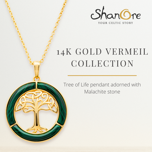 14KT Gold Vermeil and Malachite Tree of Life Pendant