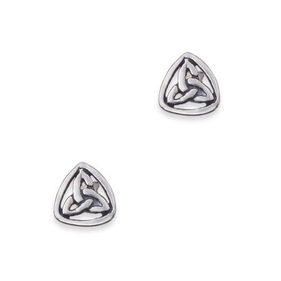 Celtic Trinity Knot Silver Triangle Stud Earrings
