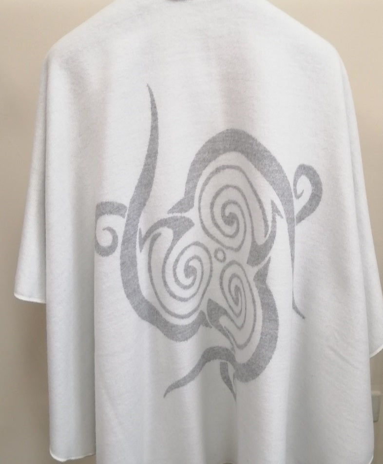 Shawl with Celtic Motif - White and Grey