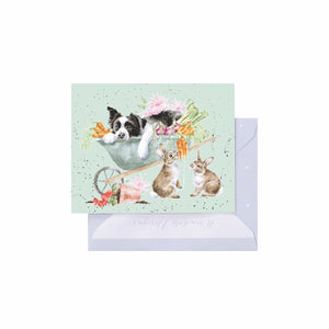 'Sleeping on the Job' Border Collie and Rabbit Mini Gift Card