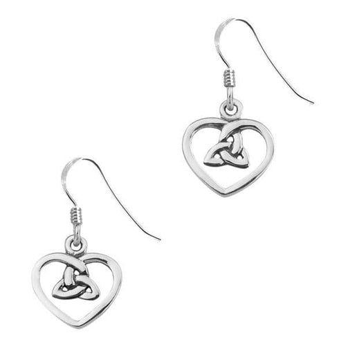 Celtic Trinity Knot Silver Heart Drop Earrings