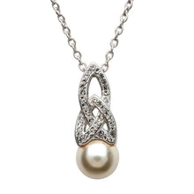 Load image into Gallery viewer, Celtic Pearl Necklace Adorned By Crystals
