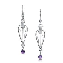 Load image into Gallery viewer, Thistle Silver Dress Drop Earrings with Amethyst
