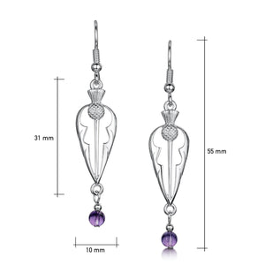 Thistle Silver Dress Drop Earrings with Amethyst