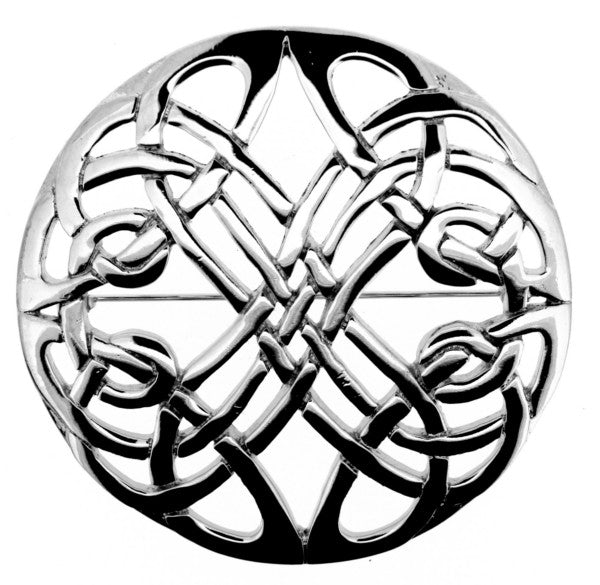 Celtic Knotwork Silver Plated Round Brooch - Large