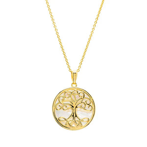 14kt Gold Vermeil Tree of Life Mother of Pearl Necklace