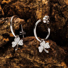 Load image into Gallery viewer, Sterling Silver Crystal Shamrock Hoop Earrings
