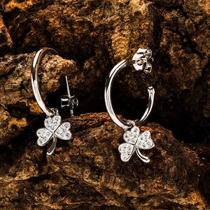 Sterling Silver Crystal Shamrock Hoop Earrings