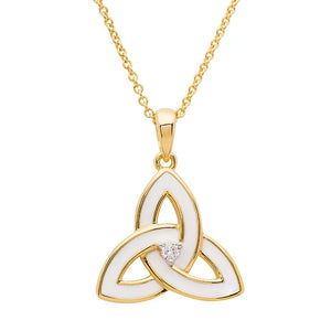 Gold Vermeil White Enamel Celtic Trinity Knot Necklace