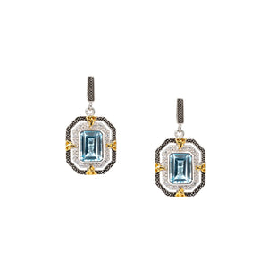 Silver and 10K Gold Octagon Celestial Post Earrings - Sky Blue Topaz