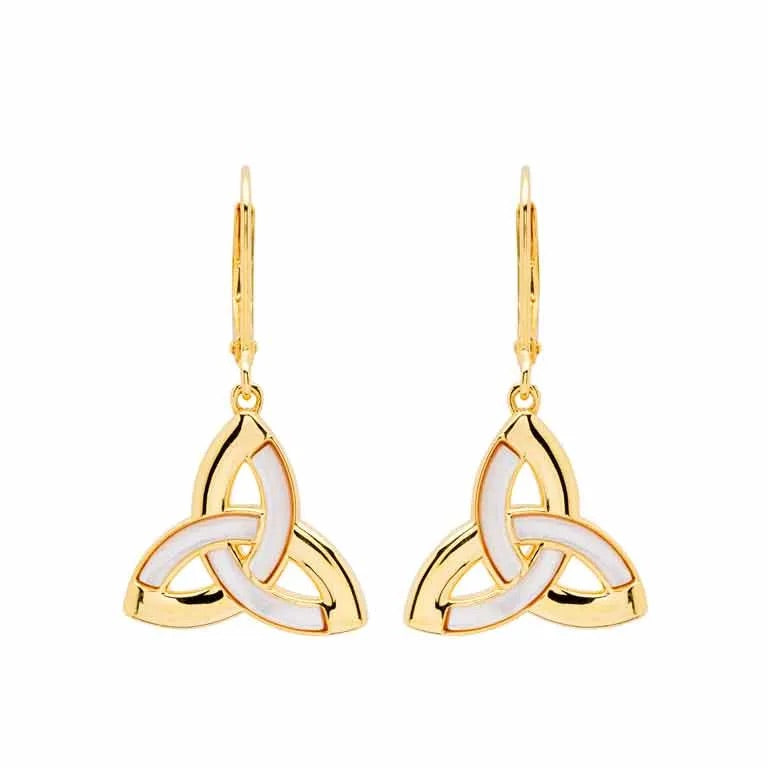 Shanore 14KT Gold Vermeil Mother of Pearl Celtic Trinity Knot Earrings