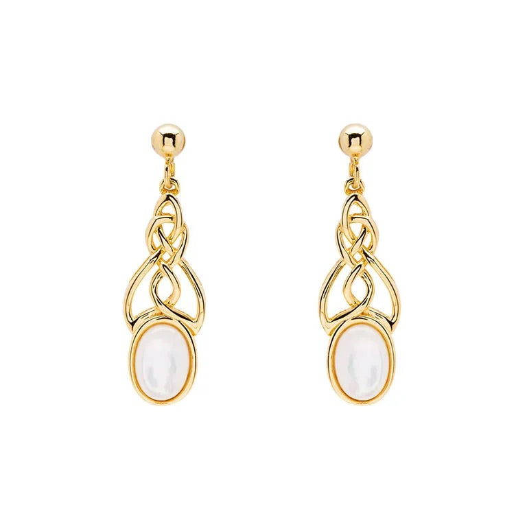 Shanore 14KT Gold Vermeil Mother of Pearl Irish Trinity Knot Earrings