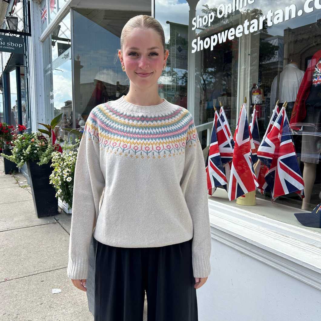 Harley of Scotland Women's Fair Isle Yoke Sweater - Swansdown