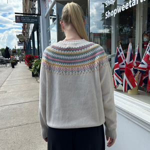 Harley of Scotland Women's Fair Isle Yoke Sweater - Swansdown