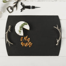 Load image into Gallery viewer, Medium Slate Tray with Antler Handles
