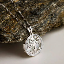 Load image into Gallery viewer, Sterling Silver Mother of Pearl Celtic Tree of Life Medallion Pendant with White Crystals
