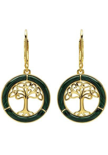 14KT Gold Vermeil and Malachite Tree of Life Earrings