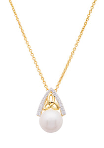 14KT Gold Vermeil Trinity Knot Pearl Pendant Studded with White Cubic Zirconia