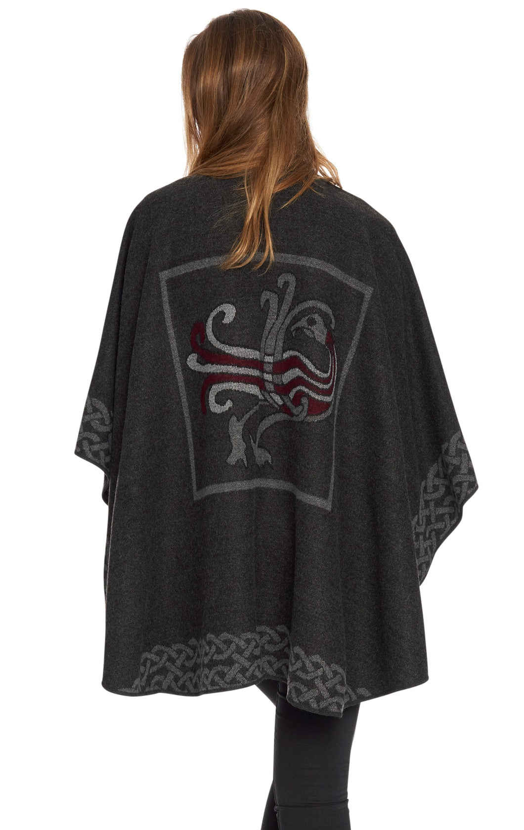 Shawl with Celtic Motif - Grey and Wine