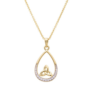 ShanOre 14KT Gold Vermeil Tear Drop Trinity Knot Pendant With Cubic Zirconias