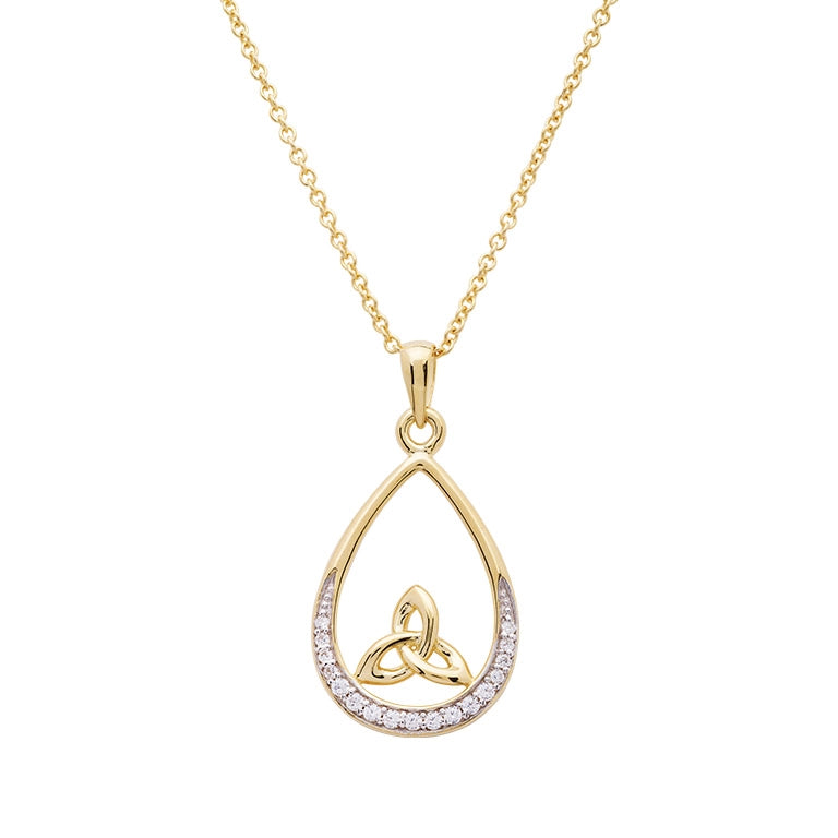 ShanOre 14KT Gold Vermeil Tear Drop Trinity Knot Pendant With Cubic Zirconias