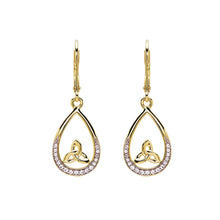 Load image into Gallery viewer, ShanOre 14KT Gold Vermeil Tear Drop Trinity Knot Earrings with White Cubic Zirconias
