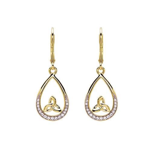 ShanOre 14KT Gold Vermeil Tear Drop Trinity Knot Earrings with White Cubic Zirconias