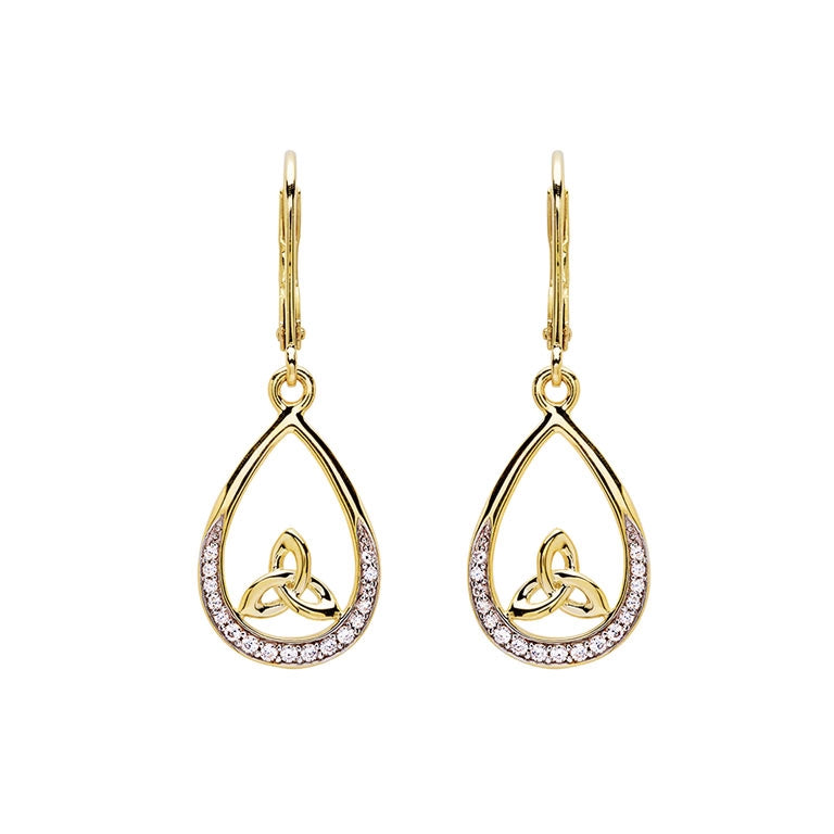 ShanOre 14KT Gold Vermeil Tear Drop Trinity Knot Earrings with White Cubic Zirconias