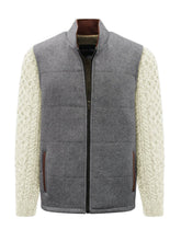 Load image into Gallery viewer, Light Grey Jacket with Natural Cable Knit Sleeve
