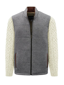 Light Grey Jacket with Natural Cable Knit Sleeve