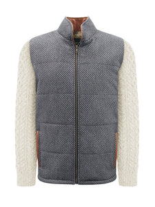 Light Grey Jacket with Natural Cable Knit Sleeve