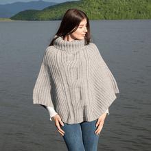 Load image into Gallery viewer, Cable Cowlneck Poncho - Grey

