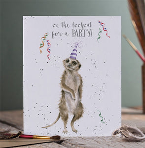 'Lookout For A Party' Meerkat Birthday Card