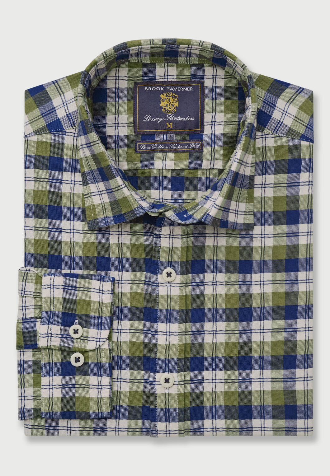 Fern, Blue and White Check Washed Cotton Oxford Shirt