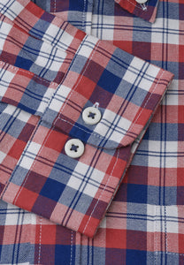 Red, Blue and White Check Washed Cotton Oxford Shirt
