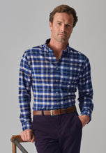 Load image into Gallery viewer, Navy, Blue and White Check Washed Cotton Oxford Shirt
