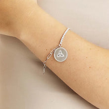 Load image into Gallery viewer, Sterling Silver Paperclip Celtic Trinity Knot Medallion Bracelet with White Cubic Zirconia
