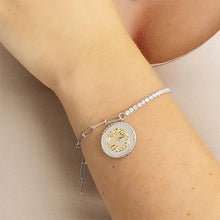 Load image into Gallery viewer, Sterling Silver Paperclip Celtic Medallion Bracelet with Gold Plated Tree of Life and Cubic Zirconia
