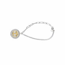 Load image into Gallery viewer, Sterling Silver Paperclip Celtic Medallion Bracelet with Gold Plated Tree of Life and Cubic Zirconia
