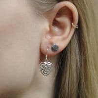 Celtic Knot Silver Heart Drop Earrings
