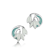 Load image into Gallery viewer, Snowdrop 2-flower Sterling Silver Stud Earrings in Leaf Enamel
