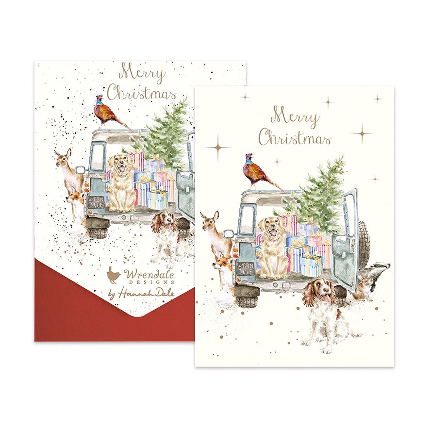 'Driving Home For Christmas' Dog and Woodland Animal Christmas Card Pack