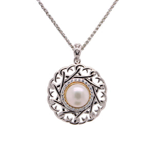 Silver and 10K Gold Aphrodite Pendant - White Fresh Water Pearl