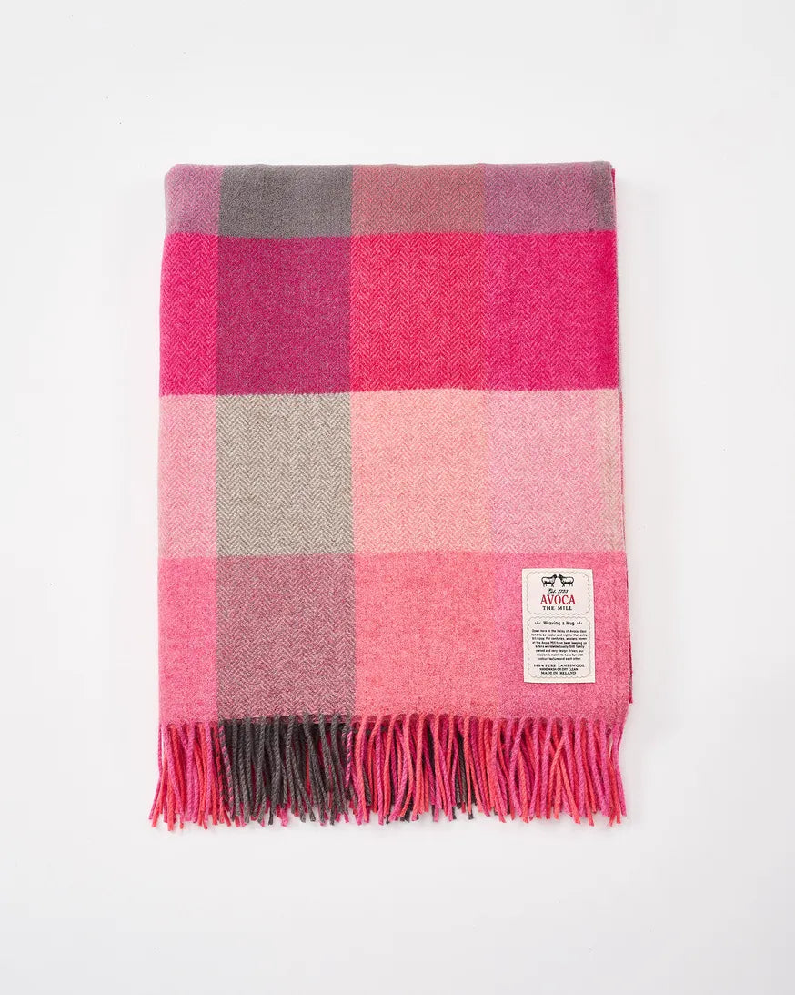 Avoca Pink Fields Lambswool Throw - Large