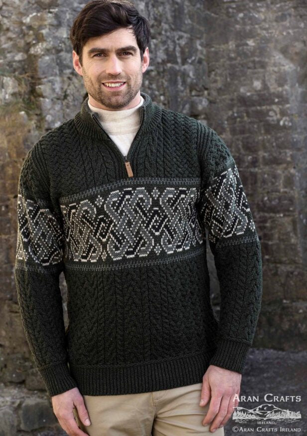Newgrange Jaquard Sweater - Army Green
