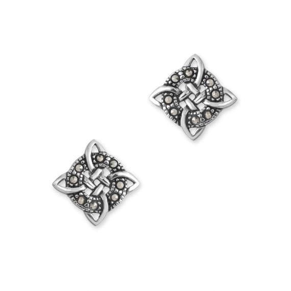 Celtic Knot Silver Stud Earrings with Marcasite