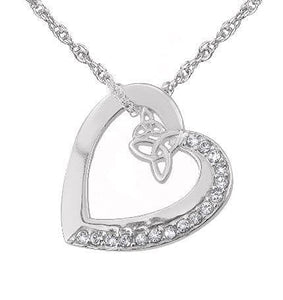 Celtic Trinity Knot Silver Heart Pendant with Swarovski