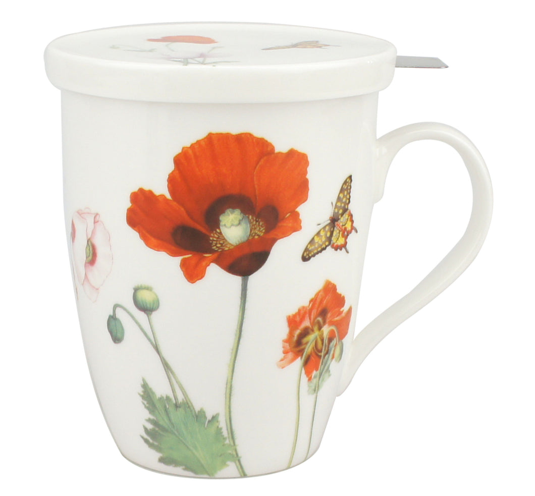 Poppies Tea Mug with Infuser & Lid