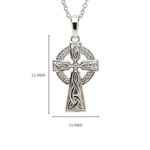 Stone Set Trinity Knot Sterling Silver Celtic Cross Necklace